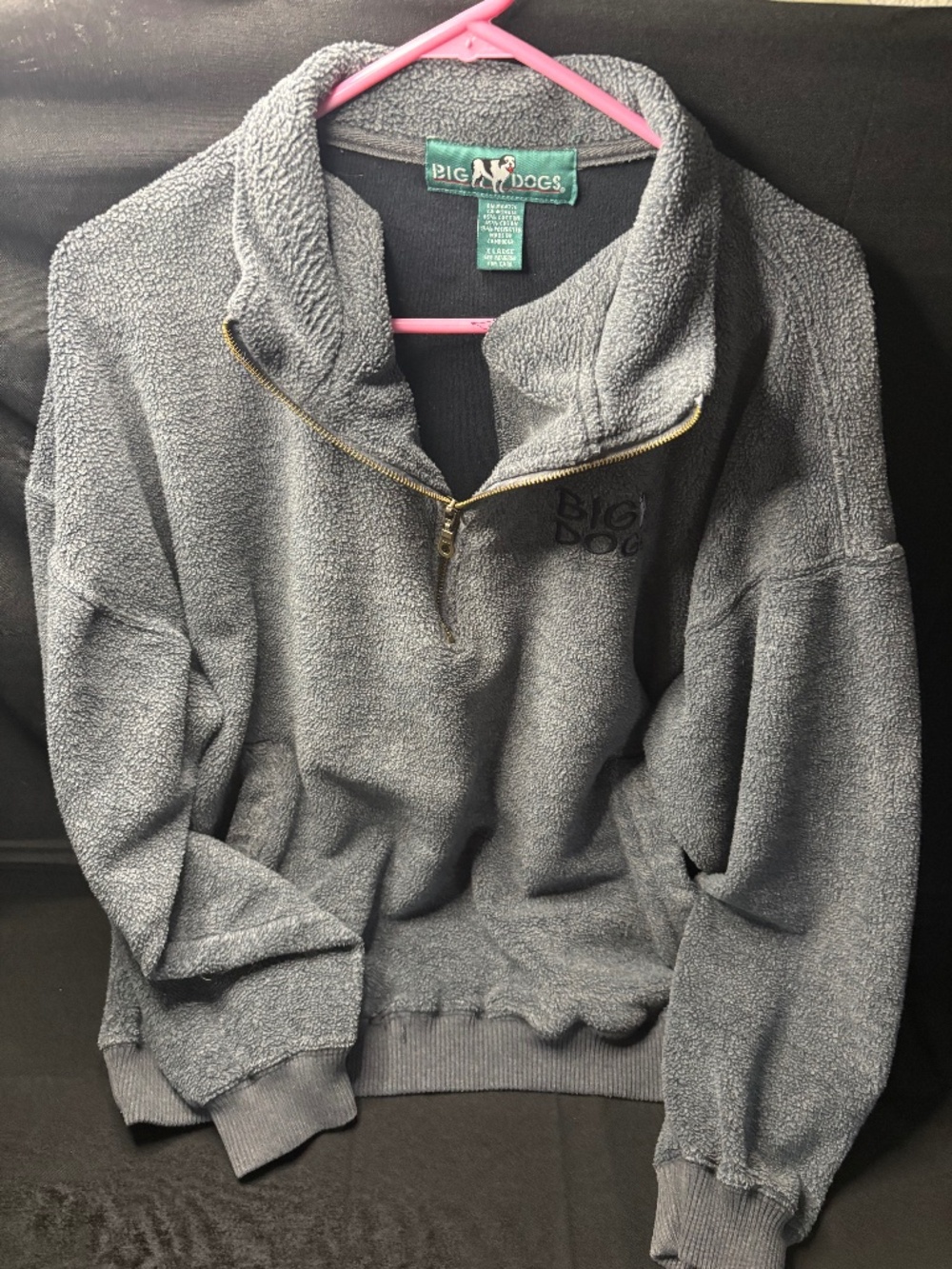 Y2K Big dogs 1/4 Zip Sherpa Fleece Pullover Men's Gray XL Embroidered Logo